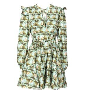 RACHEL ANTONOFF Laura Venus De Fido Ruffle Shoulder Skater Dress size Large /917